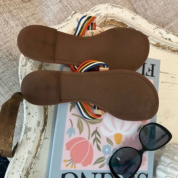 Tory Burch White Sandals with Multicolor Straps - Picture 3 of 4